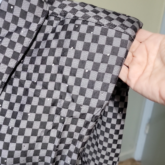 NWT DAVI & DANI Black And Grey Checkered Shirt And Pants Set Woman Size S, M, L - Picture 5 of 16